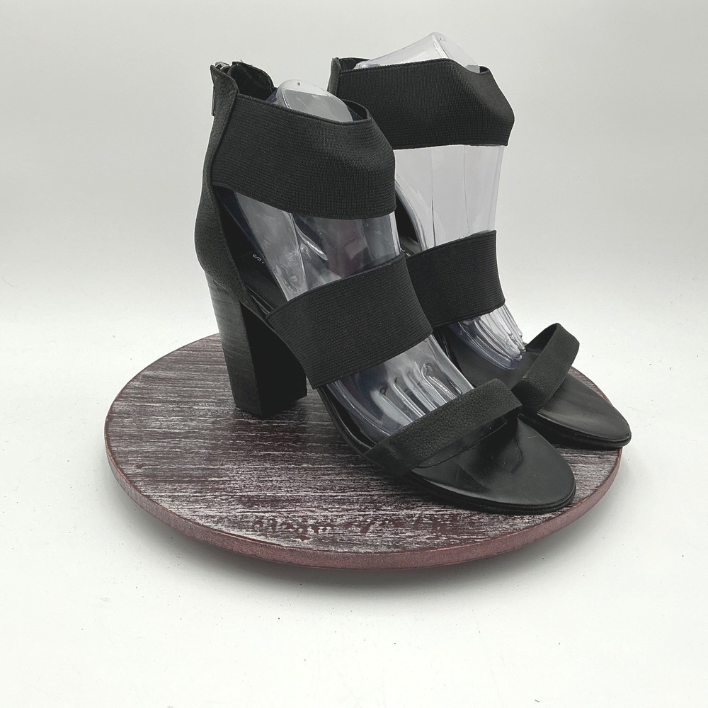 Steve Madden Heels Women 9.5 Siennaa Elastic Strap Block Heel Sandal Zip Black